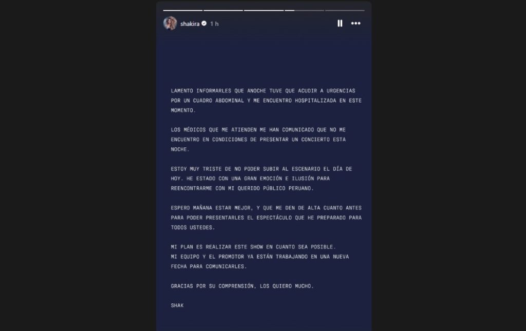 Shakira é hospitalizada e cancela show no Peru