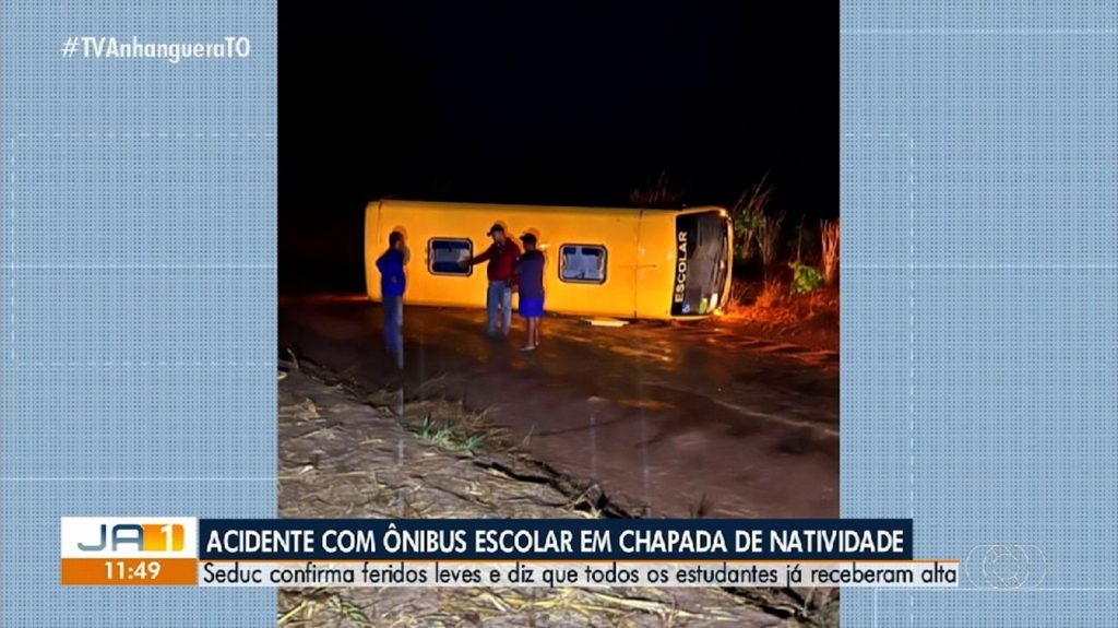 Estudantes ficam feridos após ônibus escolar tombar durante chuva na zona rural de Chapada da Natividade