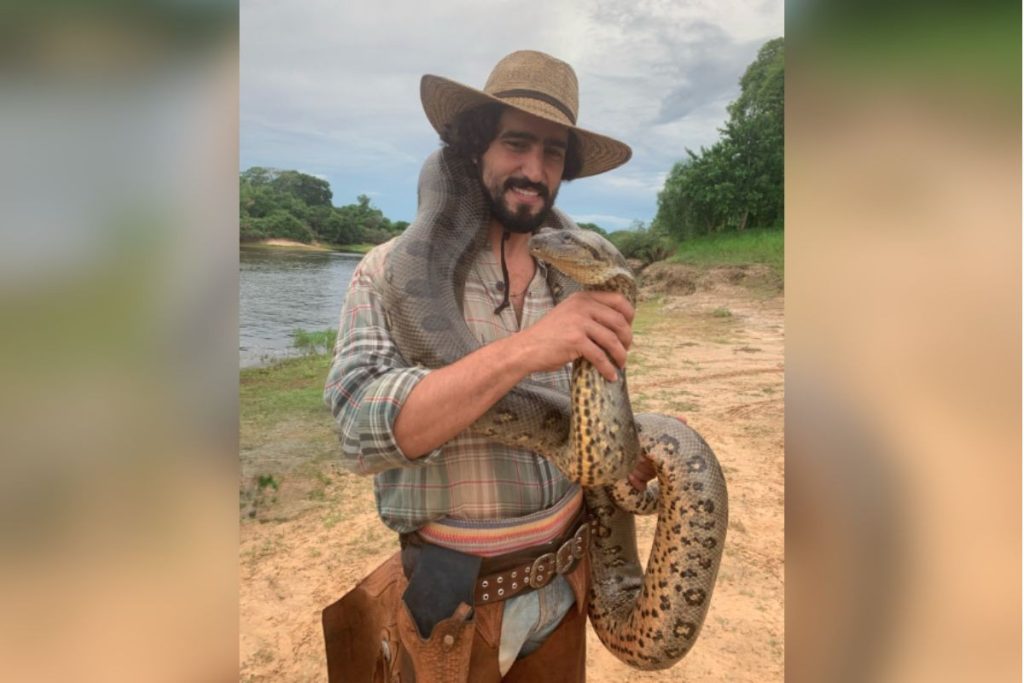 Renato Góes relembra momento ‘enrolado’ em sucuri do Pantanal após encontrar cobra dentro de casa no RJ