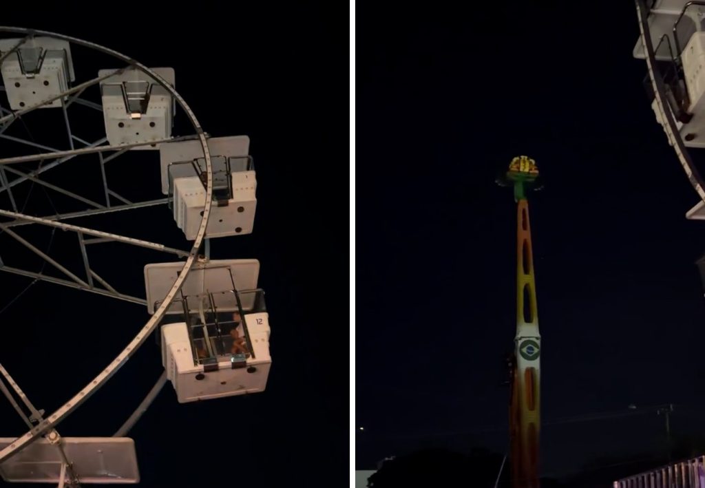 Visitantes ficam parados em roda-gigante de parque de diversões durante falta de energia; VÍDEO